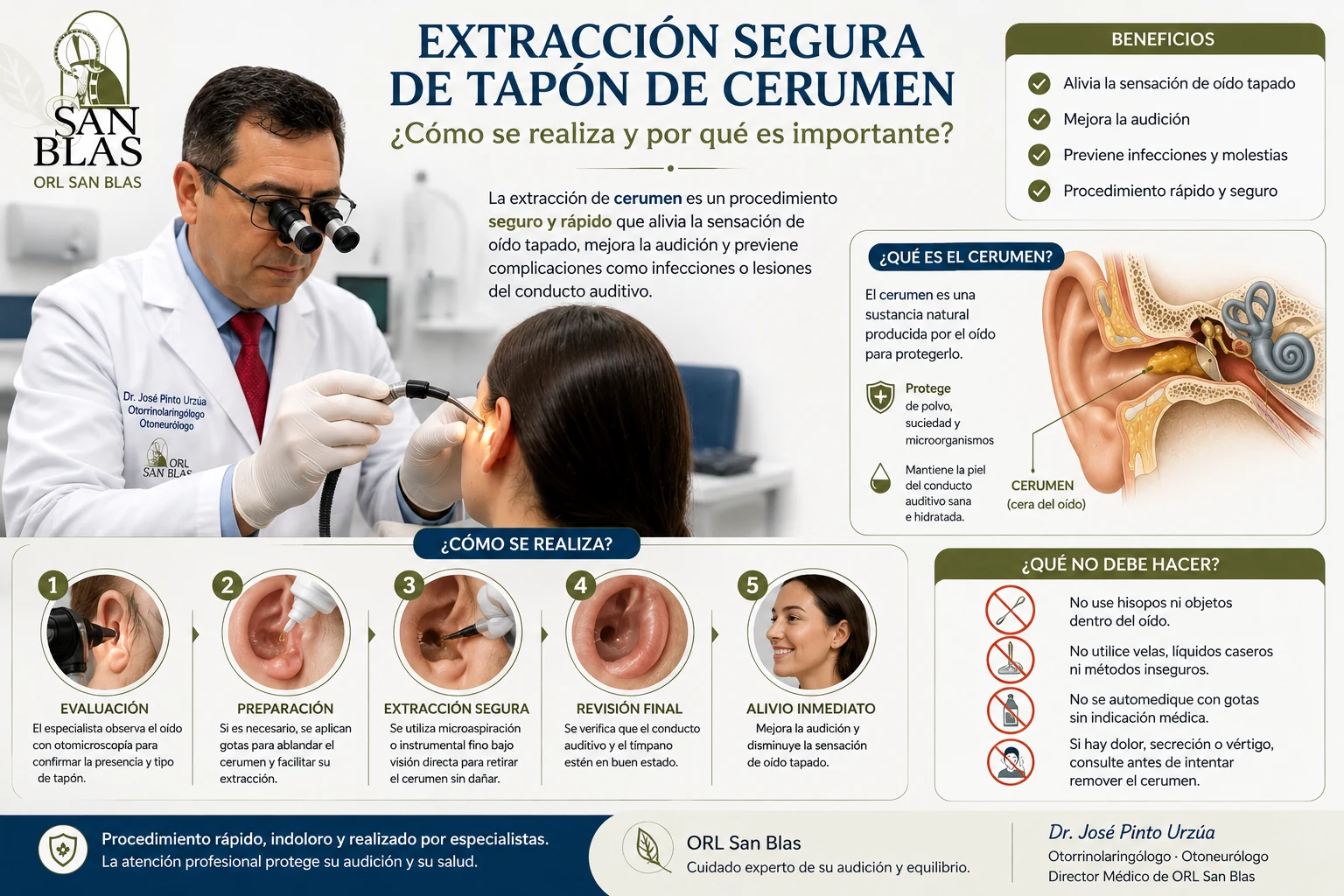 Extracción segura de tapón de cerumen en ORL San Blas, material educativo para pacientes