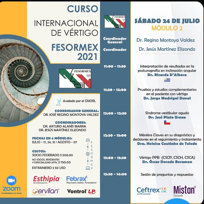 Curso Internacional de Vértigo FESORMEX 2021 — Módulo 2: “Síndrome vestibular agudo”